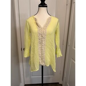 Lilly Pulitzer Butter Yellow Tunic XS Cotton Gauzey Crochet Trim Boho‎ Top